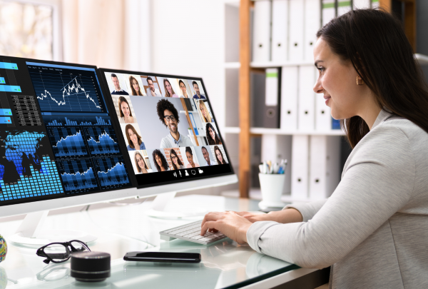 Woman attending an online conference