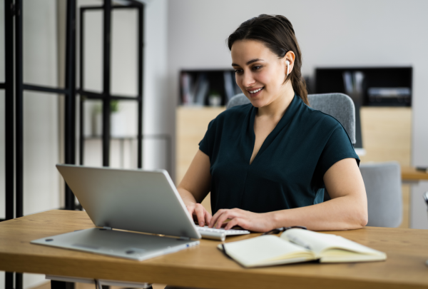 Woman working on laptop