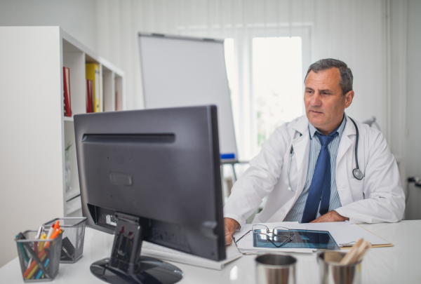 Doctor on his computer